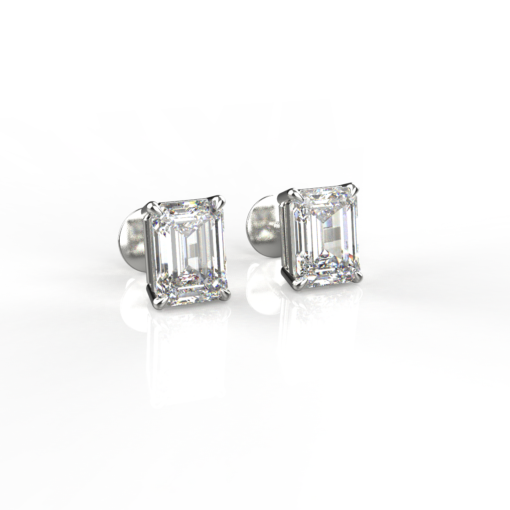 1 Carat Each Emerald Cut Solitaire Stud Earrings